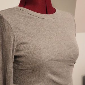 Grey Long Sleeve Fitted T-Shirt